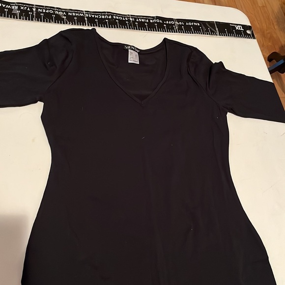 Venus size small classic black V-Neck midi tee shirt dress 3/4 sleeves versatile - Picture 10 of 13